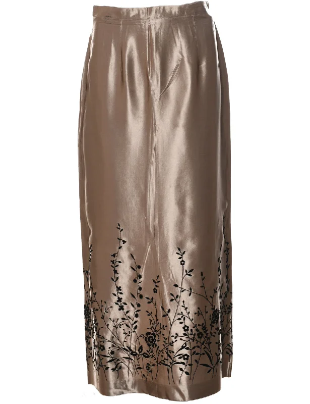 Floral Pattern Maxi Skirt - M velvet skirt luxury