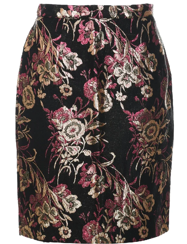 Floral Pattern Pencil Skirt - M leather skirt bold