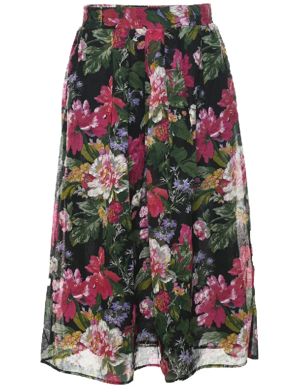 Floral Pattern Pleated Skirt - L cashmere skirt rich