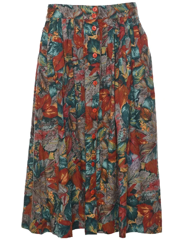 Floral Pattern Pleated Skirt - M corduroy skirt durable