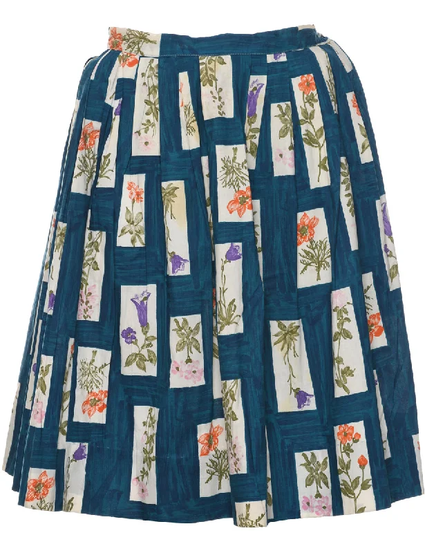 Floral Pattern Pleated Skirt - S linen skirt light