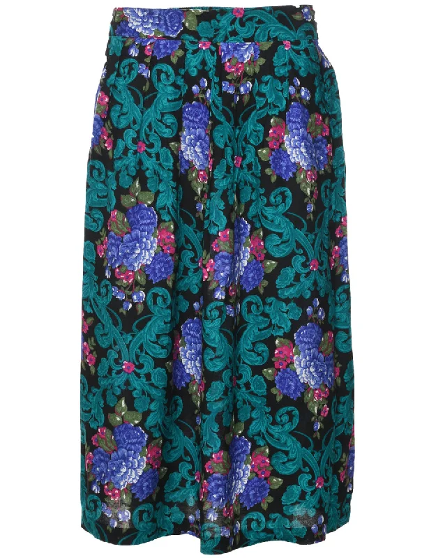 Floral Pattern Pleated Skirt - S velvet skirt sumptuous