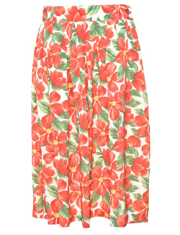 Floral Print Pleated Skirt - M summer skirt style