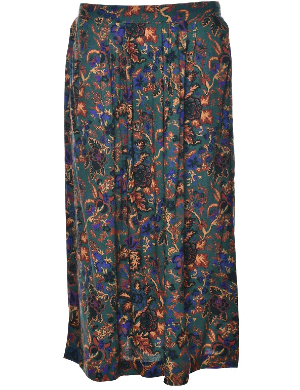 Floral Print Pleated Skirt - M breathable skirt fabric