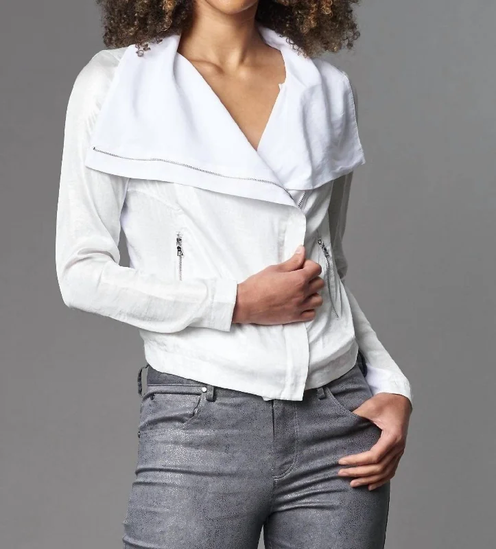 Foil Satin Moto Jacket In White Satin Jacket Silk Jacket Chiffon Jacket