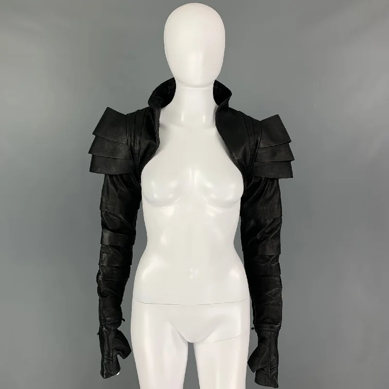 GELAREH Size S Black Goat Skin Shoulder Jacket Hooded Jacket Caped Jacket Shawl Collar Jacket GELAREH Size S Black Goat Skin Shoulder Jacket Hooded Jacket Caped Jacket Shawl Collar Jacket