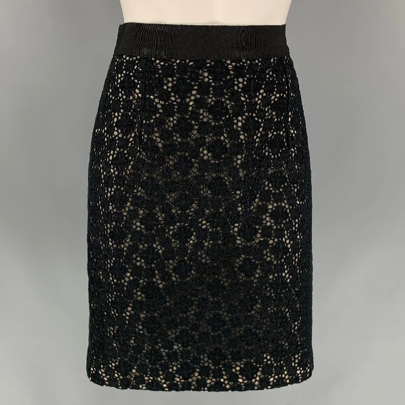 GIAMBATTISTA VALLI Size S Black Cotton Guipure Pencil Skirt slim fit skirt