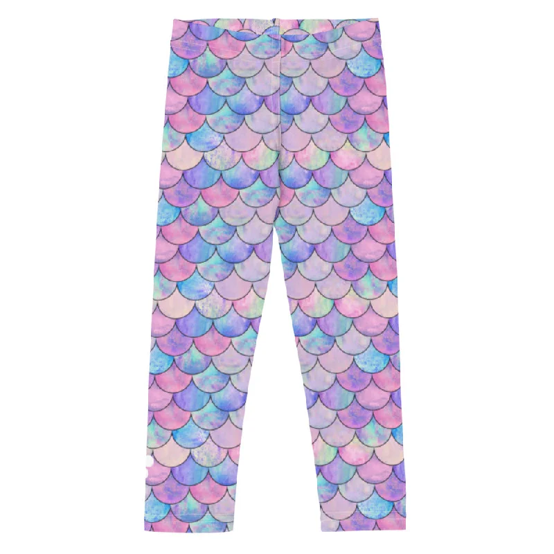 Girls (2T-7) UPF 50 Swim Leggings - Mermaid Scales Fashionable High-Rise Workout Leggings