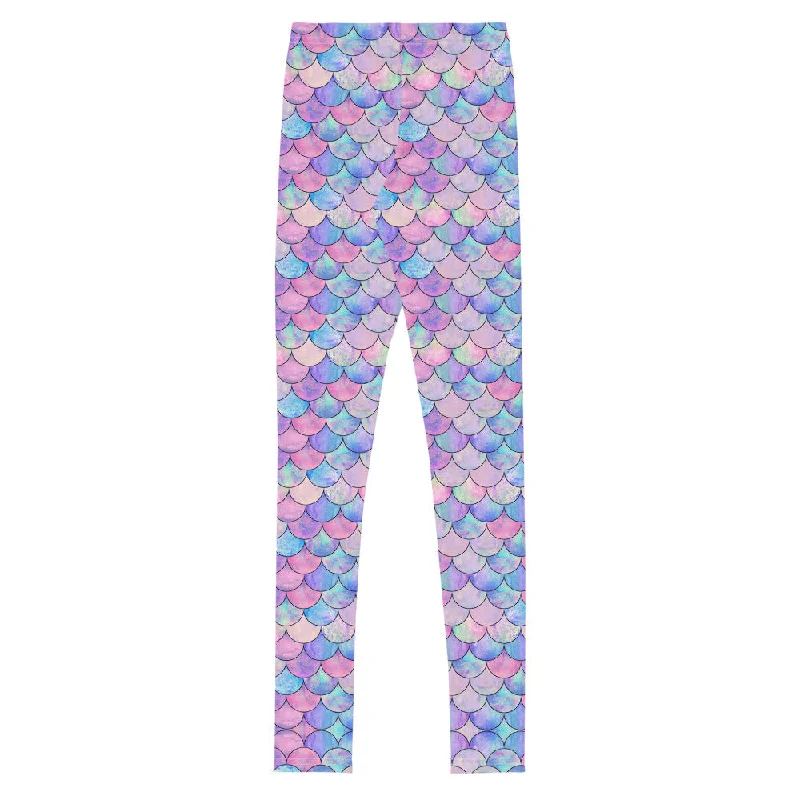 Tween Girls (8-20) UPF 50 Swim Leggings - Mermaid Print Cozy Oversized Leggings