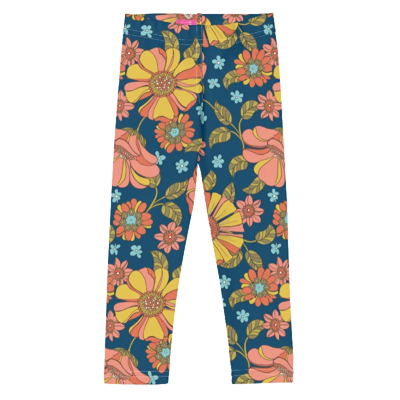 Girls UPF 50 Swim Leggings, 70s Vintage Floral (2T-7) Comfortable Cold Weather Leggings