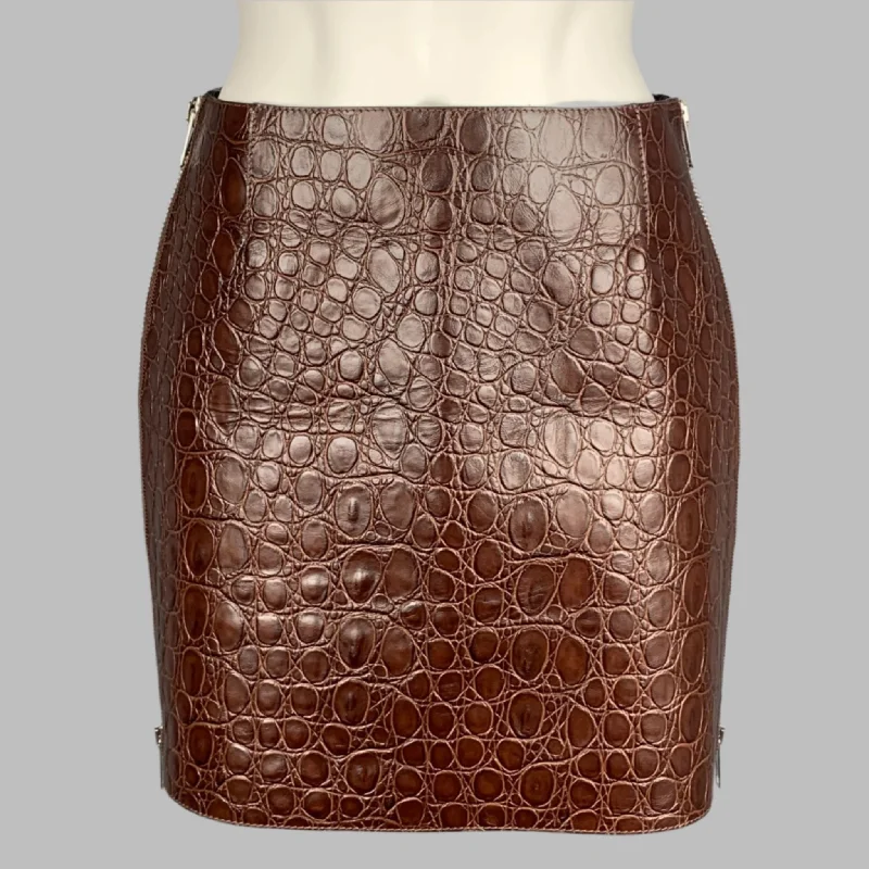 GIVENCHY SS 2021 Size 4 Brown Crocodile Effect Vintage Leather Mini Skirt denim skirt classic