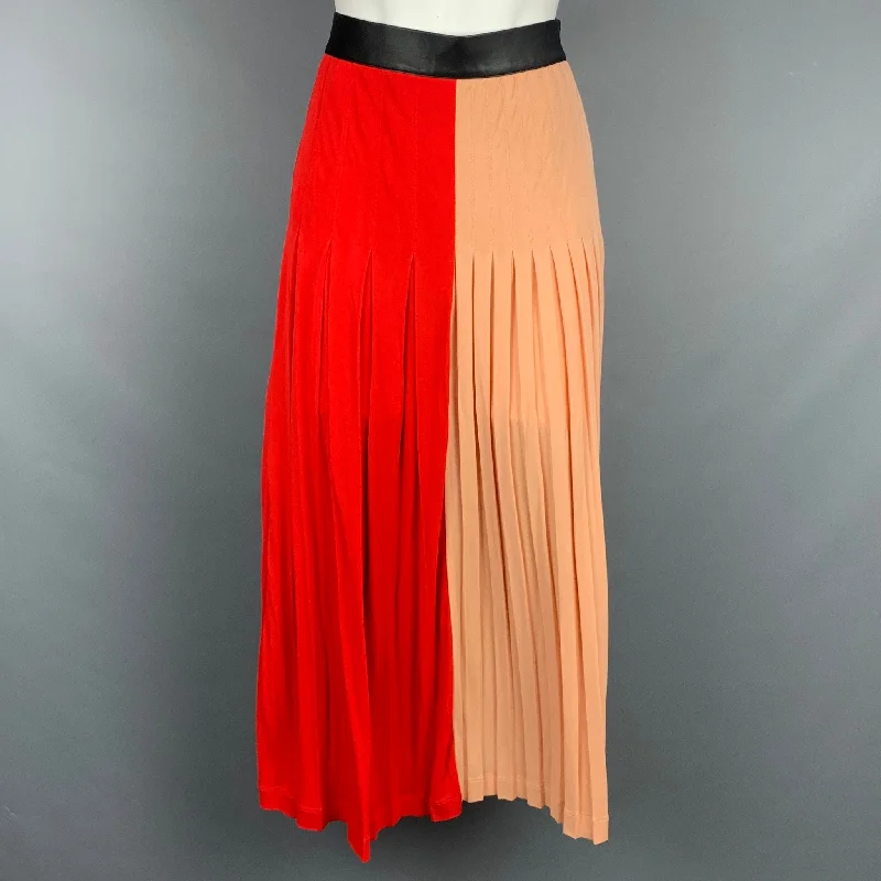 GIVENCHY Pre-Fall 2018 Size 6 Red & Pink Viscose / Polyester Two Toned Midi Pleated Skirt summer skirt style