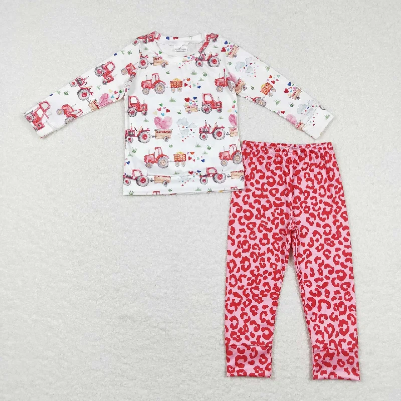 GLP1116 Baby Girl Valentine's Day Tractor Hearts Shirt Leopard Leggings Pants Set Comfortable Zip-Up Leggings