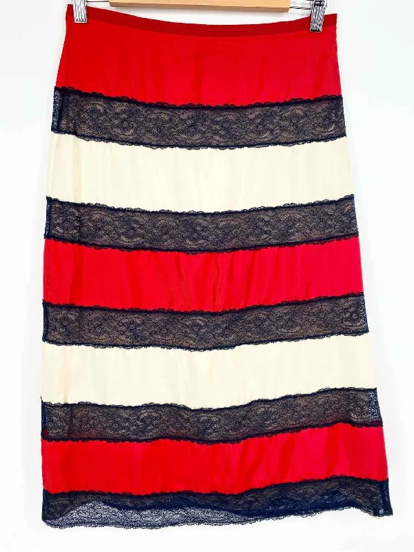 Gucci Women's Red/White/Blue Peasant Silk Stripe Size 42/M Skirt cashmere skirt fine