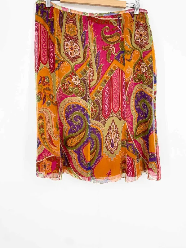 HABSBURG Women's Orange Silk Paisley Size 14 Skirt cotton skirt soft