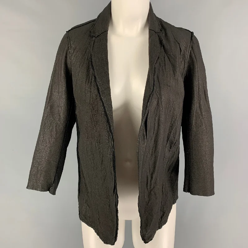HAZEL BROWN Size M Grey Distressed Open Front Jacket Jersey Jacket Tulle Jacket Batik Jacket