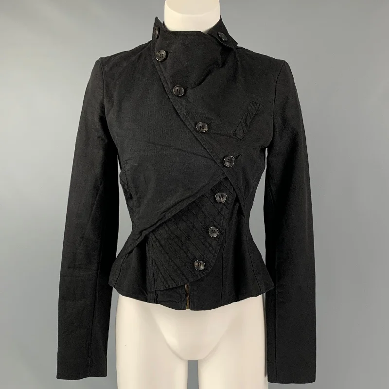 HE.VI.DA. Size 4 Black Cotton Zip Up & Buttons Jacket Corduroy Jacket Velvet Jacket Brocade Jacket HE.VI.DA. Size 4 Black Cotton Zip Up & Buttons Jacket Corduroy Jacket Velvet Jacket Brocade Jacket