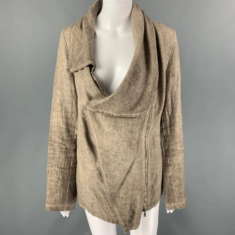 INIZIO Size L Grey Linen Asymmetrical Jacket Hooded Jacket Caped Jacket Shawl Collar Jacket INIZIO Size L Grey Linen Asymmetrical Jacket Hooded Jacket Caped Jacket Shawl Collar Jacket