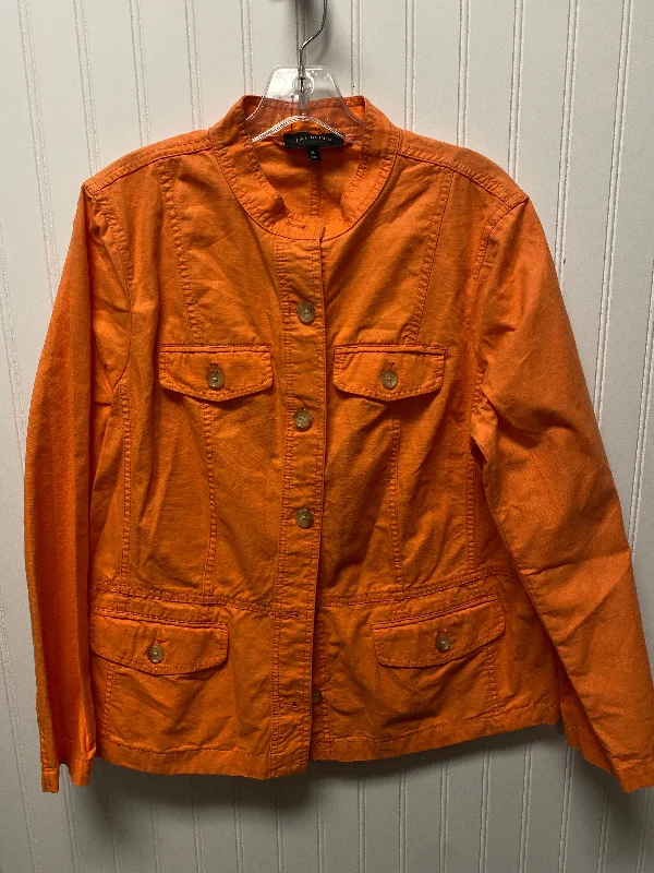 Jacket Denim By Talbots In Orange, Size: Xl Welt Pockets Slit Pockets Flap Pockets