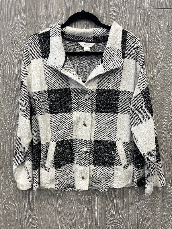 Jacket Shirt By Cj Banks In Plaid Pattern, Size: 1x Faux Fur Fabric Real Fur Fabric Shearling Fabric Jacket Shirt By Cj Banks In Plaid Pattern, Size: 1x Faux Fur Fabric Real Fur Fabric Shearling Fabric