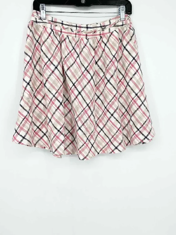 Joie Women's Cream/pink mini Linen Plaid Size M Skirt chiffon skirt airy