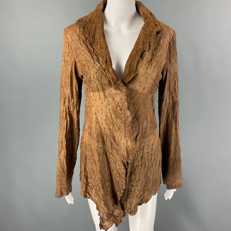 LAVAR A SECO Size M Brown Leather Textured Draped Jacket Snapped Jacket Toggled Jacket Drawstring Jacket LAVAR A SECO Size M Brown Leather Textured Draped Jacket Snapped Jacket Toggled Jacket Drawstring Jacket