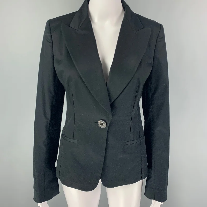 MANTU Size 6 Black Cotton Blend Single Button Jacket Tailored Jacket Straight Jacket A-Line Jacket MANTU Size 6 Black Cotton Blend Single Button Jacket Tailored Jacket Straight Jacket A-Line Jacket