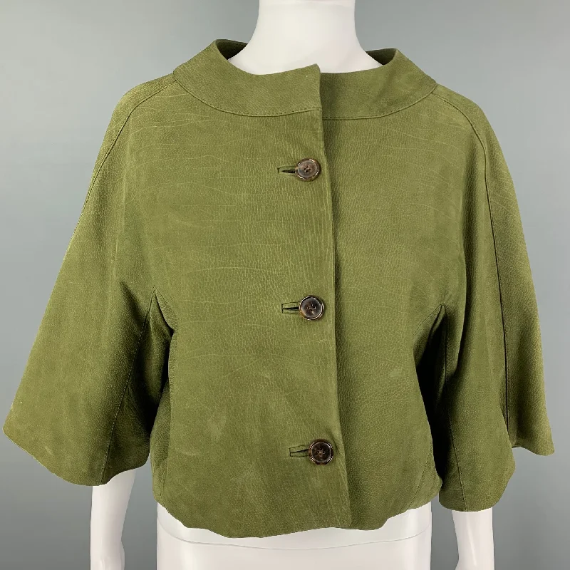 MARNI Size 4 Green Leather Buttoned Jacket Trench Coat Raincoat Waterproof Jacket