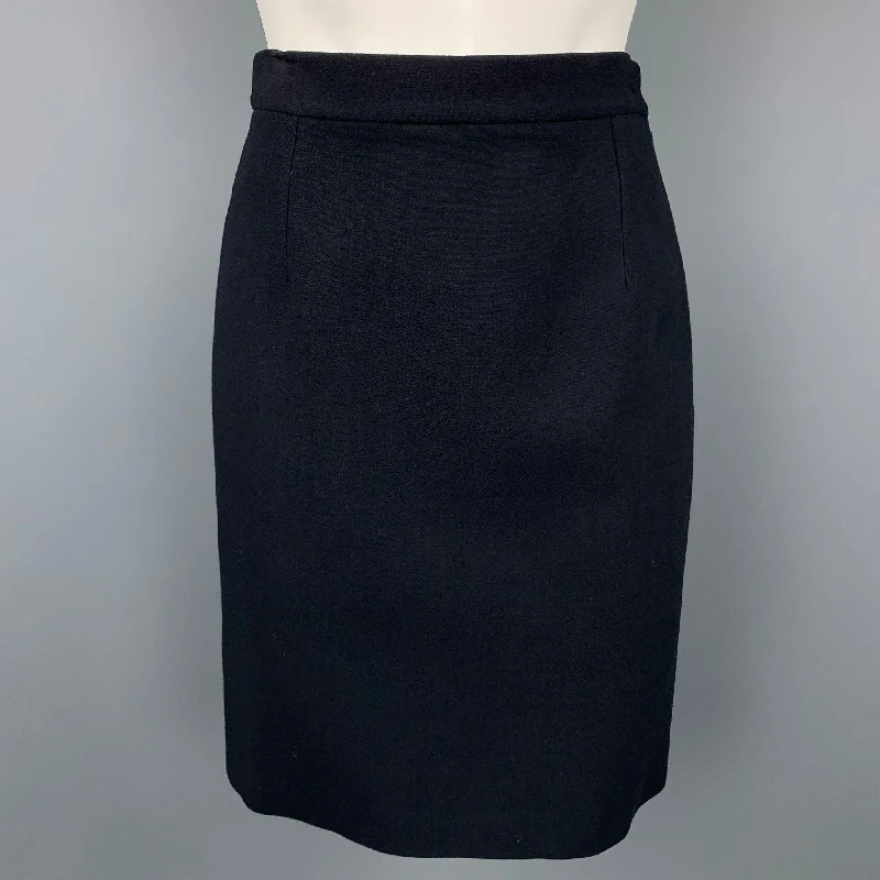 MICHAEL KORS Size 2 Black Virgin Wool Blend A-Line Skirt button skirt front