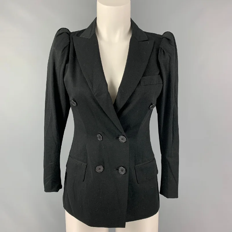 MOSCHINO Size 8 Black Cotton & Polyester Jacket Faux Fur Jacket Real Fur Jacket Shearling Jacket MOSCHINO Size 8 Black Cotton & Polyester Jacket Faux Fur Jacket Real Fur Jacket Shearling Jacket