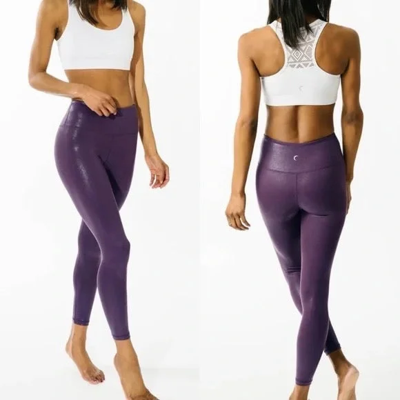 New Zyia Plum Metallic Plus Light N Tight Hi Rise 7/8 Leggings Size 12 MSP$70 Trendy Digital Print Leggings