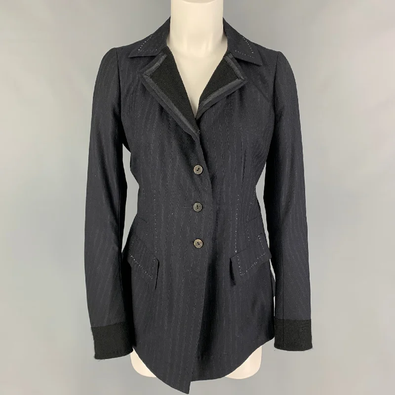 NIGEL PRESTON Size M Navy Wool Cotton Contrast Stitch Jacket Blazer Boat Neck Shawl Collar Notched Collar NIGEL PRESTON Size M Navy Wool Cotton Contrast Stitch Jacket Blazer Boat Neck Shawl Collar Notched Collar