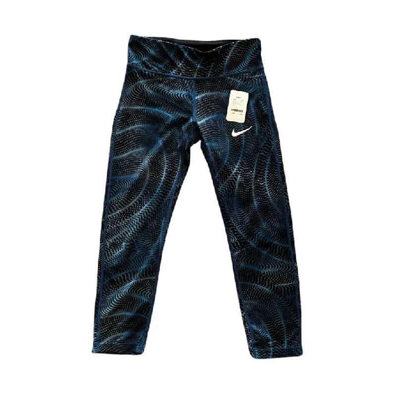 Nike Women's Black & Blue Patterned Cropped Running Legging Size S Fashionable Lacy Detail Leggings