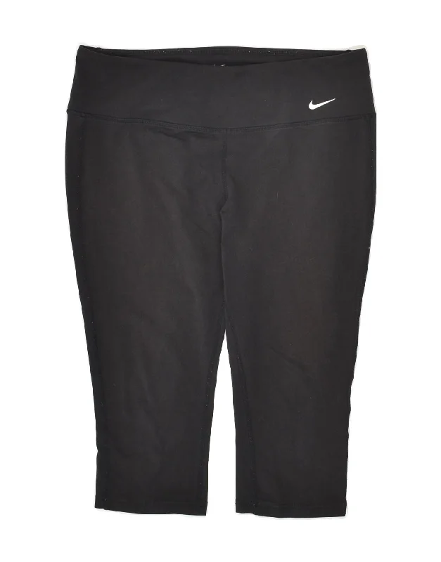 NIKE Womens Dri Fit Graphic Capri Leggings UK 14 Large Black Cotton Fashionable Smooth Fit Leggings