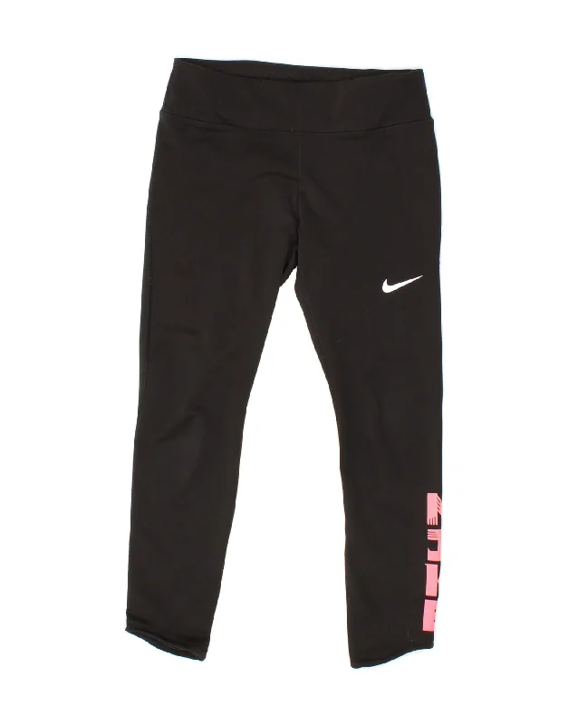 NIKE Womens Dri Fit Graphic Leggings Small Black Elegant Full-Body Leggings