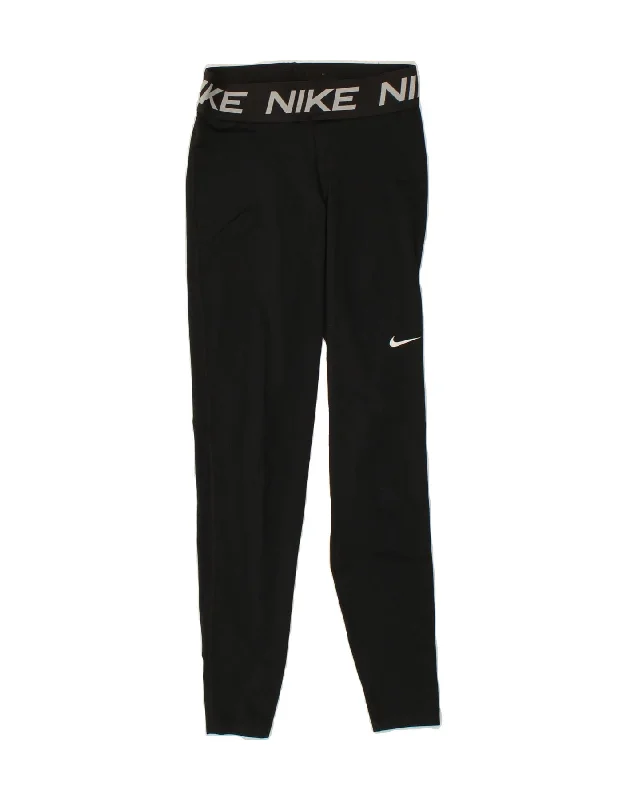 NIKE Womens Dri Fit Graphic Leggings UK 4 XS Black Stylish Capri Leggings