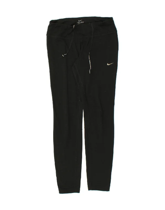 NIKE Womens Dri Fit Leggings UK 14 Medium Black Polyester Trendy Sporty Compression Leggings