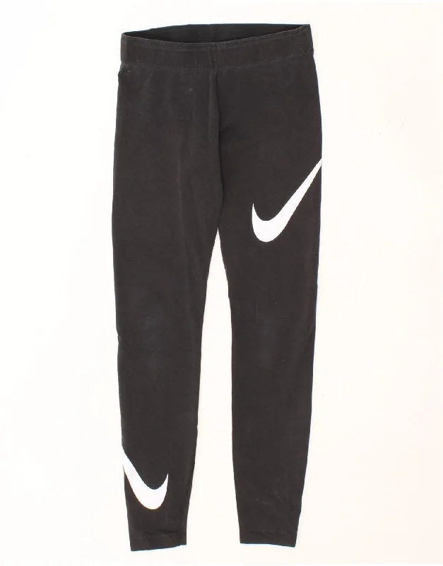 NIKE Womens Graphic Leggings UK 10 Small Black Stylish Lightweight Leggings