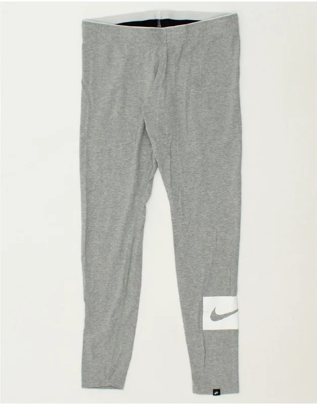 NIKE Womens Graphic Leggings UK 12 Medium  Grey Cozy Bootcut Leggings