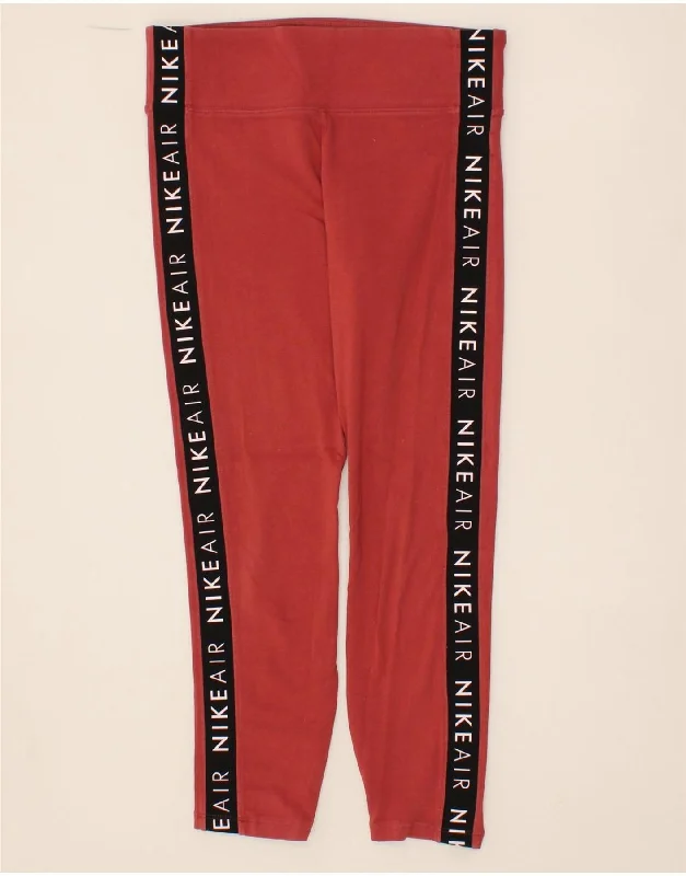 NIKE Womens Graphic Leggings UK 12 Medium Red Colourblock Cotton Comfortable Zip-Up Leggings