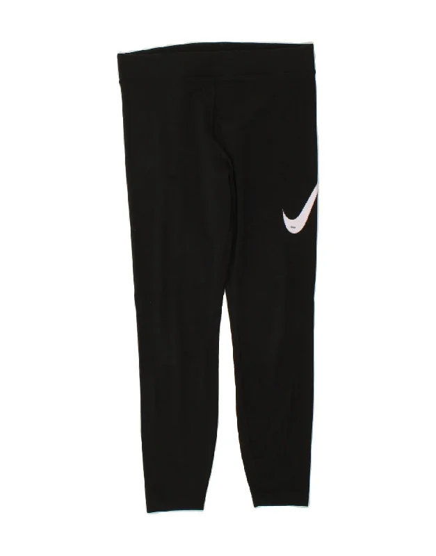 NIKE Womens Graphic Leggings UK 14 Large Black Cotton Stylish Sweat-Proof Leggings