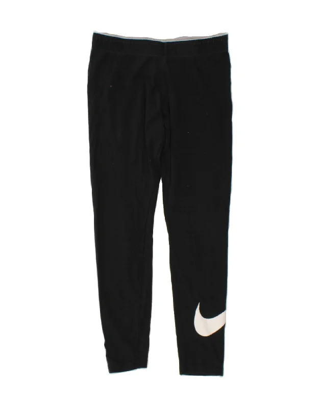 NIKE Womens Graphic Leggings UK 14 Medium Black Cotton Fashionable Plus-Size Activewear