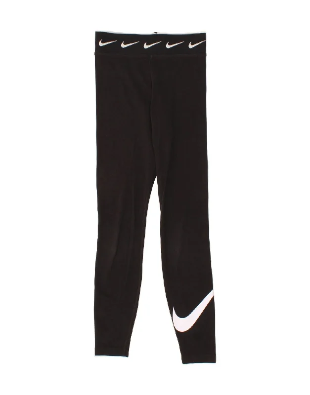 NIKE Womens Graphic Leggings UK 4 XS Black Polyester Fashionable High-Rise Workout Leggings