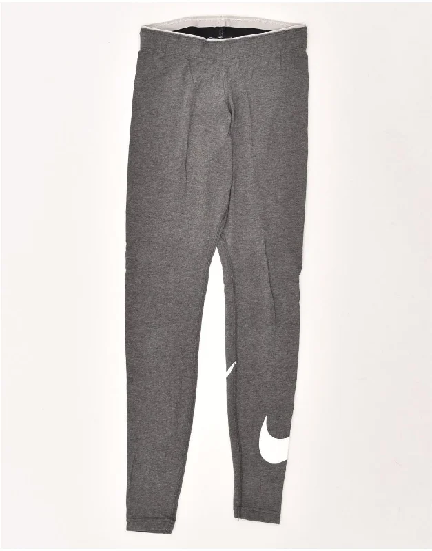 NIKE Womens Graphic Leggings UK 4 XS Grey Cotton Fashionable Solid Color Tights