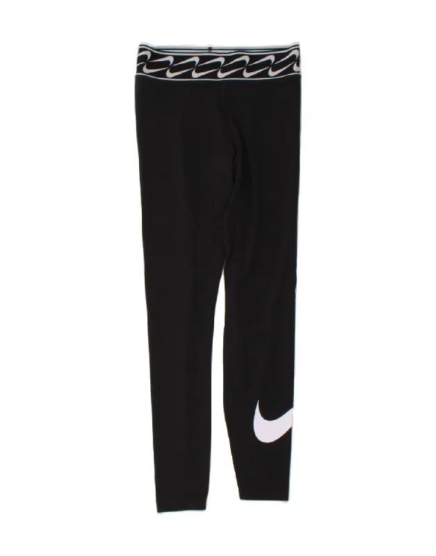 NIKE Womens Graphic Leggings UK 8 Small Black Polyester Comfortable Cold Weather Leggings