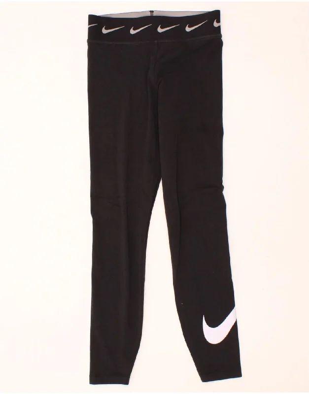 NIKE Womens Graphic Leggings UK 8 Small Black Polyester Trendy Minimalist Leggings