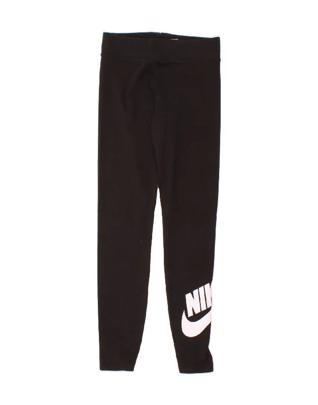 NIKE Womens Graphic Leggings UK 8 Small Black Polyester Stylish Colorful Activewear Leggings