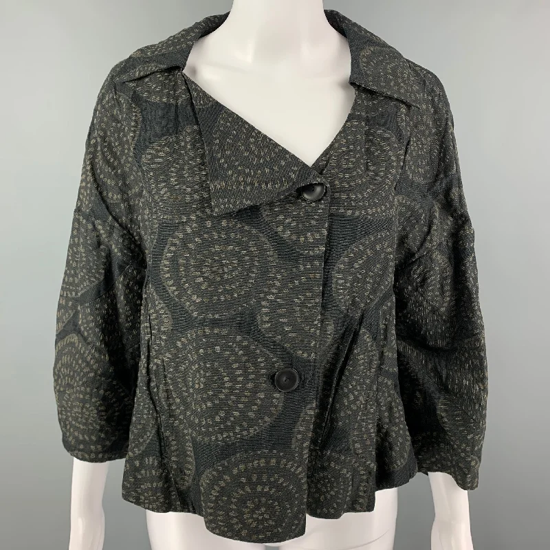 OSKA Size M Black Taupe Cotton Blend Circles Jacket Welt Pockets Slit Pockets Flap Pockets OSKA Size M Black Taupe Cotton Blend Circles Jacket Welt Pockets Slit Pockets Flap Pockets