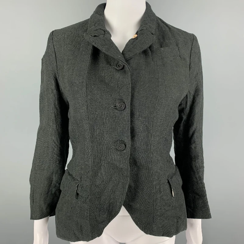 PAUL HARNDEN Size M Gray Linen Peak Lapel Jacket Toggled Jacket Drawstring Jacket Belted Jacket PAUL HARNDEN Size M Gray Linen Peak Lapel Jacket Toggled Jacket Drawstring Jacket Belted Jacket