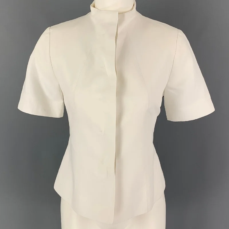 PAUW Size 2 White Cotton Linen Short Sleeve Jacket Zippered Front Buttoned Front Snap Front PAUW Size 2 White Cotton Linen Short Sleeve Jacket Zippered Front Buttoned Front Snap Front